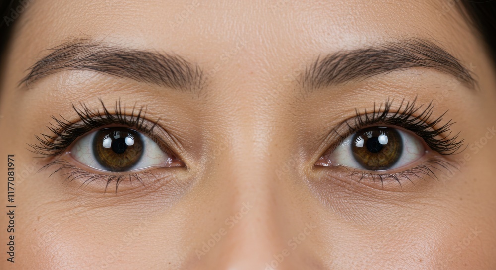 Fototapeta premium Close Up of Woman's Eyes with Long Eyelashes and Brown Eyes