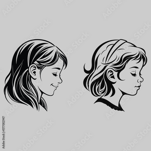 sweet girl line art silhouette vector design art and illustration