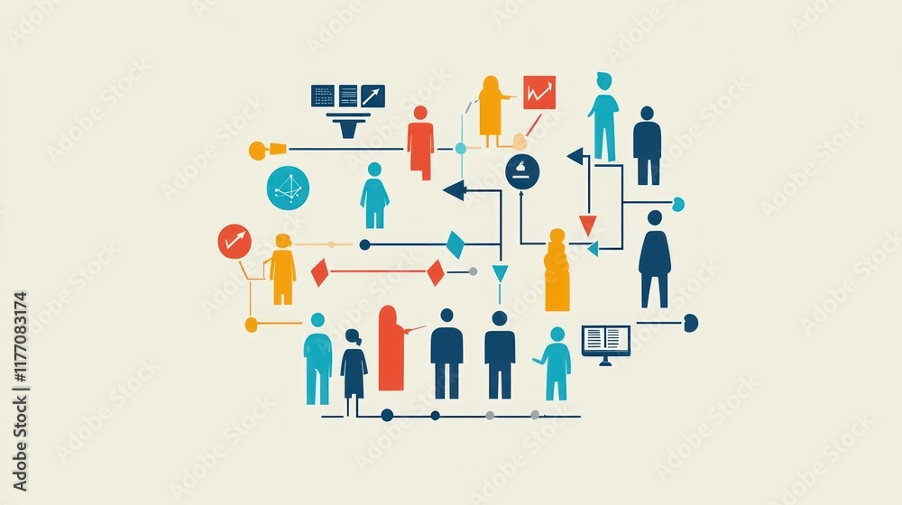 Obraz premium Global Network Collaboration: A Visual Representation of Interconnected Individuals and Data Flow in a Modern Business Setting.