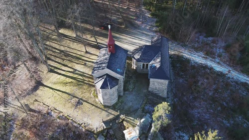 Aerial video over Maria rast am Stein Vyssi Brod Czech Republic photo