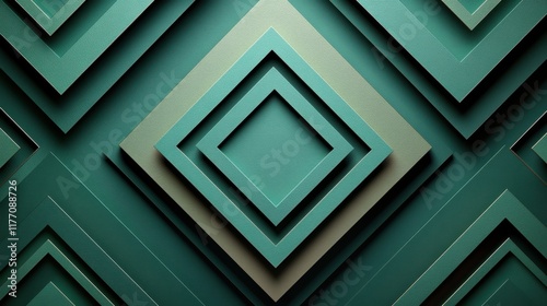 A flat muted green background with abstract overlapping diamond patterns forming a decorative flat design and a clean center 