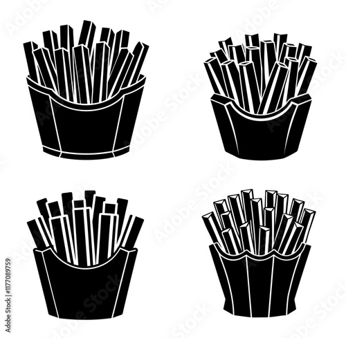 Silhouette french fries in a paper pack vector