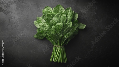 Freshly harvested spinach placed on a wooden cutting board indoors during bri...