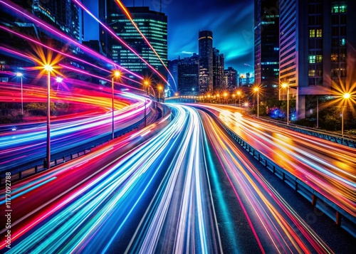 Abstract Night Light Streaks, Cityscape, Urban, Glowing Trails, Long Exposure Photography