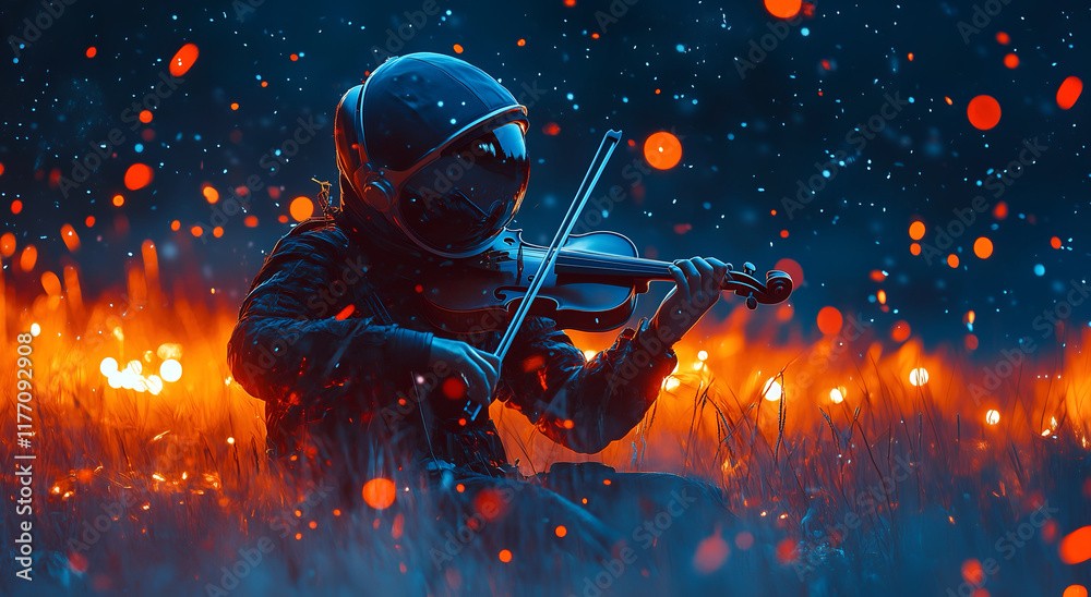 Fototapeta premium An astronaut playing a violin, blending science and art.