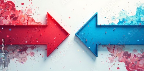 Red and blue arrows pointing away from each other, direction, divergence