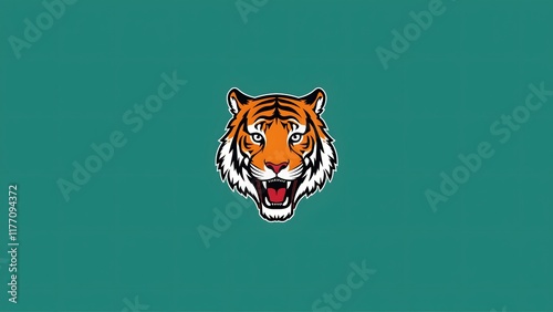 Tiger logo with teal background, Generative Ai photo