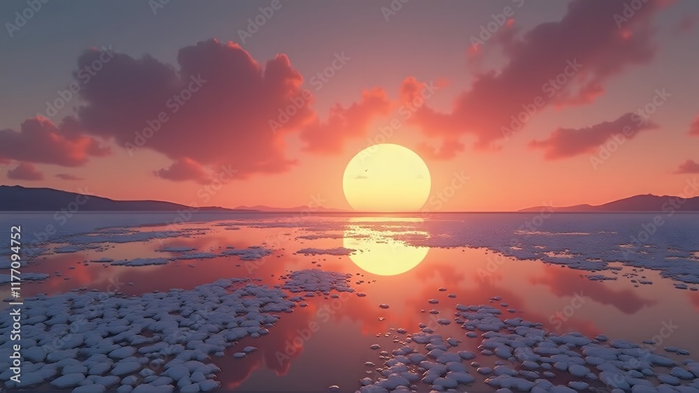 Sunset or Sunrise Over the Sea with Reflections, Generative Ai Sunset or Sunrise Over the Sea with Reflections, Generative Ai
