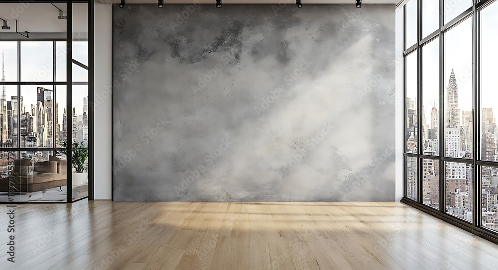 Modern city loft interior with textured wall. Modern city loft interior with textured wall.