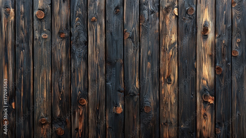 Naklejka premium Burnt wood planks wall background texture for rustic designs
