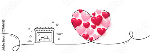 Market line icon. Continuous line big heart. Wholesale store sign. Retail marketplace symbol. 3d hearts in heart shaped loop. Market single line ribbon. Loop curve pattern. Vector