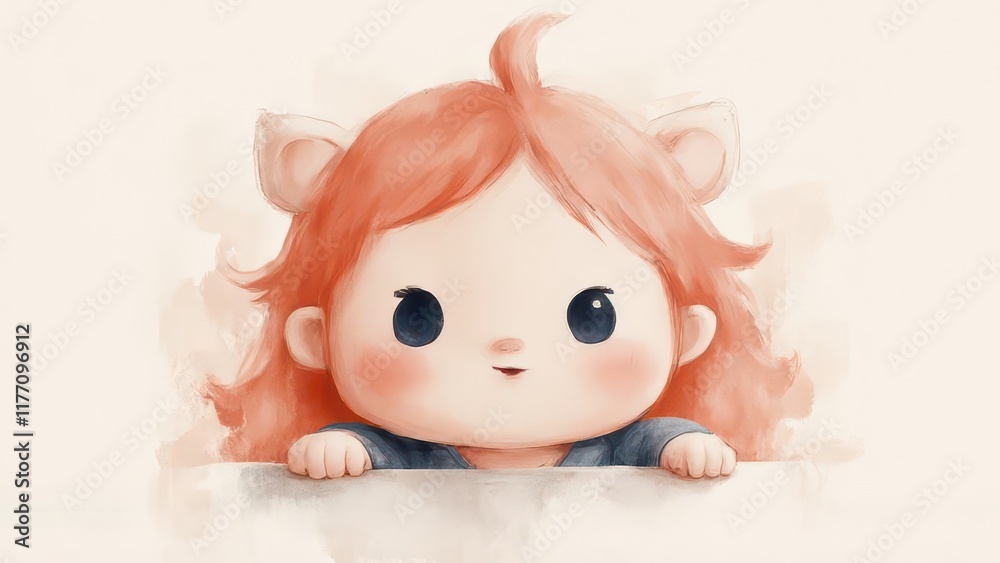 Cute girl, digital art, peeking, soft background, children's book. Cute girl, digital art, peeking, soft background, children's book.