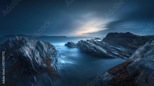 Twilight Serenity: Coastal Rocks and the Ocean's Embrace