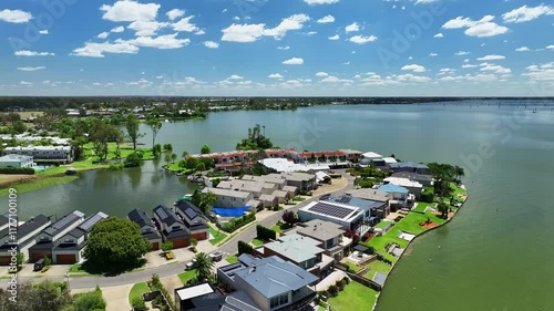 Modern homes located on the shoreline of Lake Mulwala NSW Australia photo