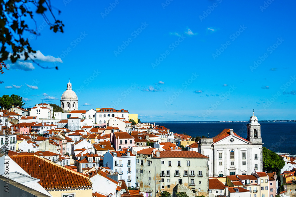 Fototapeta premium View of San Vicente de fora Church from Miradouro das Portas do Sol Observation Deck, Largo Porta do Sol, Lisbon.