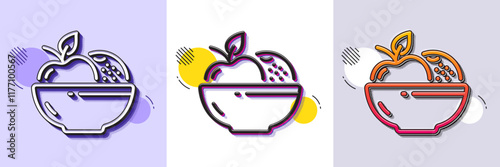 Fruits line icon. Halftone dotted pattern. Gradient icon with grain shadow. Vegetarian food sign. Apple and orange symbol. Line fruits icon. Various designs. Vector