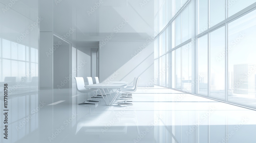Obraz premium Modern Minimalist Office Interior Design with City View
