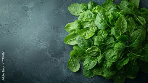 Fresh spinach leaves arranged neatly on a dark surface for culinary use