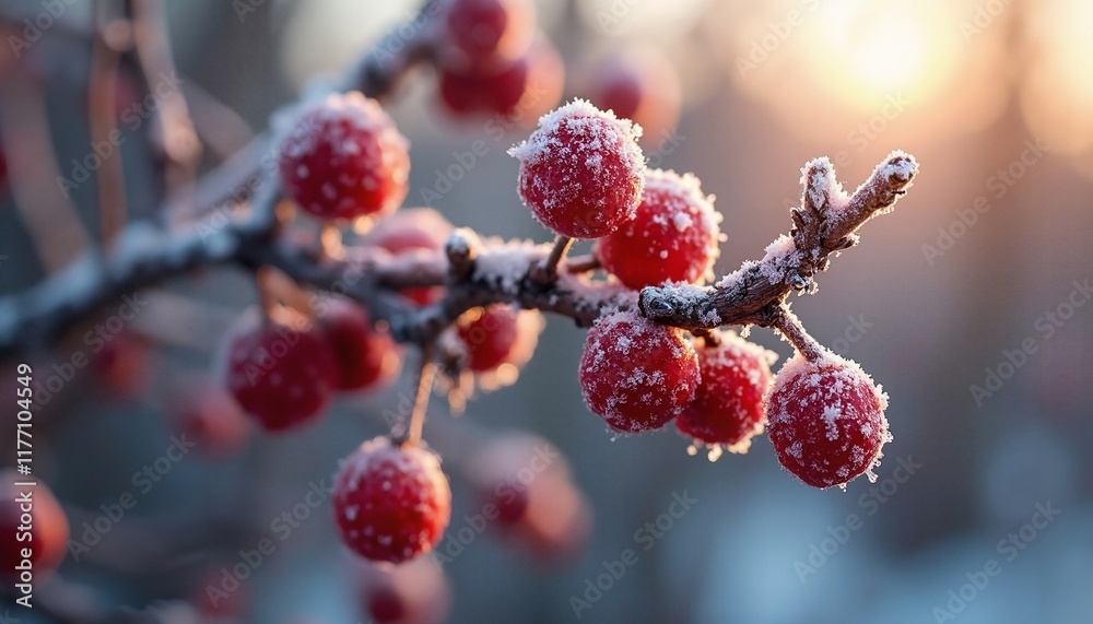 Frosted Hawthorn Berries with Left Text Space Frosted Hawthorn Berries with Left Text Space