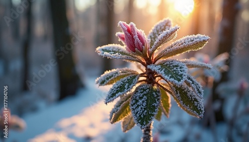 Frosted Rhododendron with Left Text Space photo