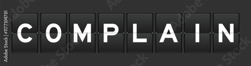 Black color analog flip board with word complain on gray background