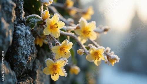 Frosted Winter Jasmine with Left Text Space
