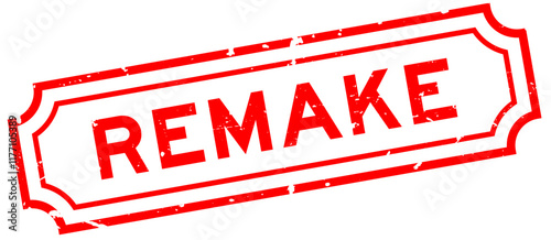 Grunge red remake word rubber seal stamp on white background