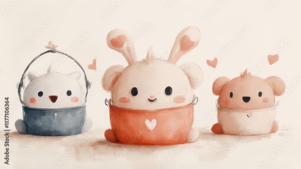 Cute animals beach buckets pastel background. Cute animals beach buckets pastel background.