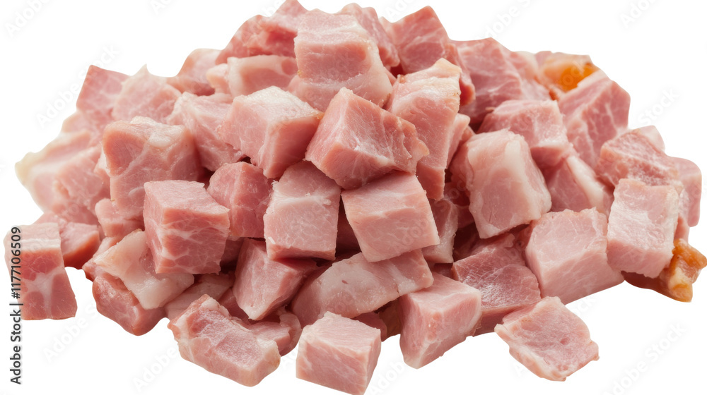 Close-up of delicate pink ham slices in a pile, isolated on transparent background Close-up of delicate pink ham slices in a pile, isolated on transparent background