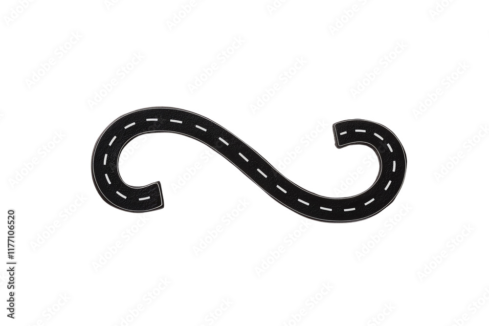 A winding road segment with dashed white lines, illustrating a curved path. A winding road segment with dashed white lines, illustrating a curved path.