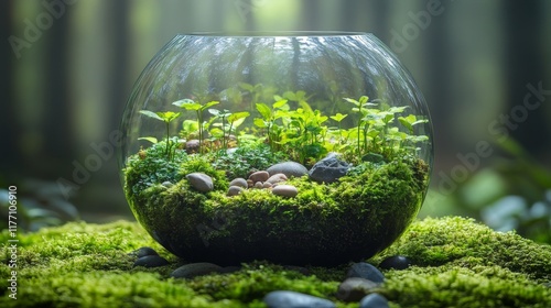 Vibrant miniature garden in a glass terrarium showcasing seasonal colors and ...