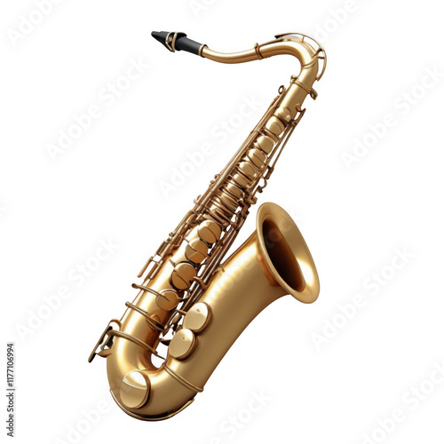 Shiny Gold Saxophone with Intricate Keywork and Black Mouthpiece, Designed for Professional and Jazz Musicians, Transparent Background photo