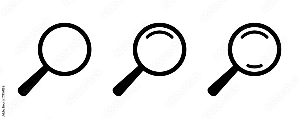 Magnifying glass icon, magnifier or loupe icon. Web search icon. Magnifying glass icon, magnifier or loupe icon. Web search icon.
