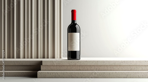 Elegant Red Wine Bottle Mockup: Premium Drink Product Presentation on a Modern Minimalist Background photo