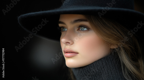 Young woman in black hat.