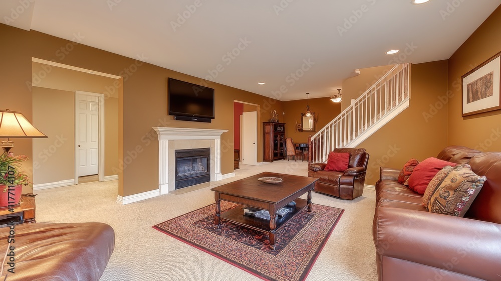 Fototapeta premium Warm and Inviting Living Room with Entertainment System