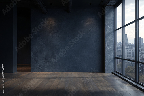 mimalistic hall interior with empty gray wall photo