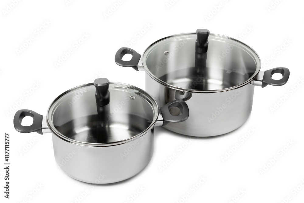Stainless steel saucepan isolated on white background. Modern saucepan. Kitchen utensils. Cooking pan. Cooking concept. Mockup Stainless steel saucepan isolated on white background. Modern saucepan. Kitchen utensils. Cooking pan. Cooking concept. Mockup