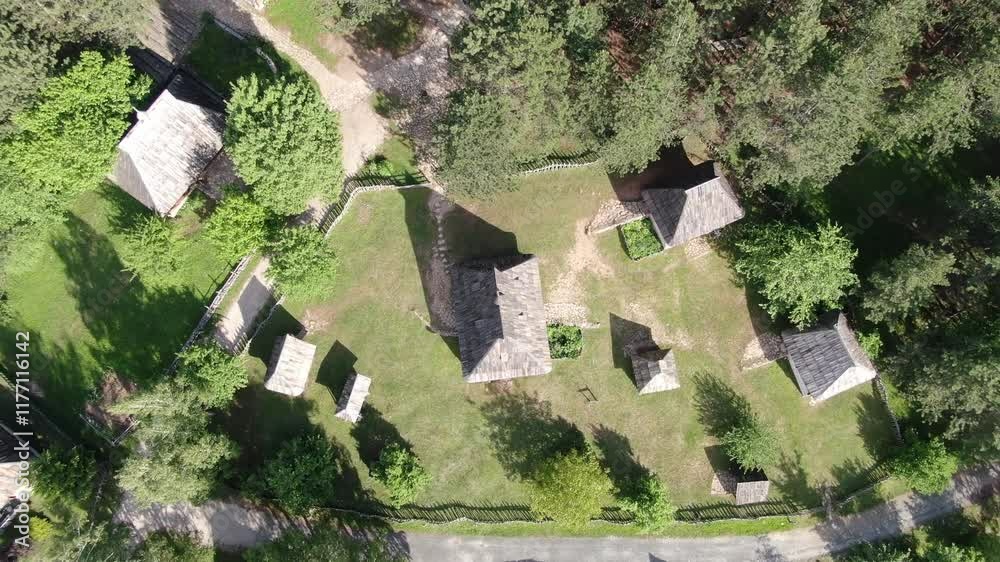 Birdseye Aerial of Village, Sirogojno. Green Nature on a Hot Summer Day Birdseye Aerial of Village, Sirogojno. Green Nature on a Hot Summer Day