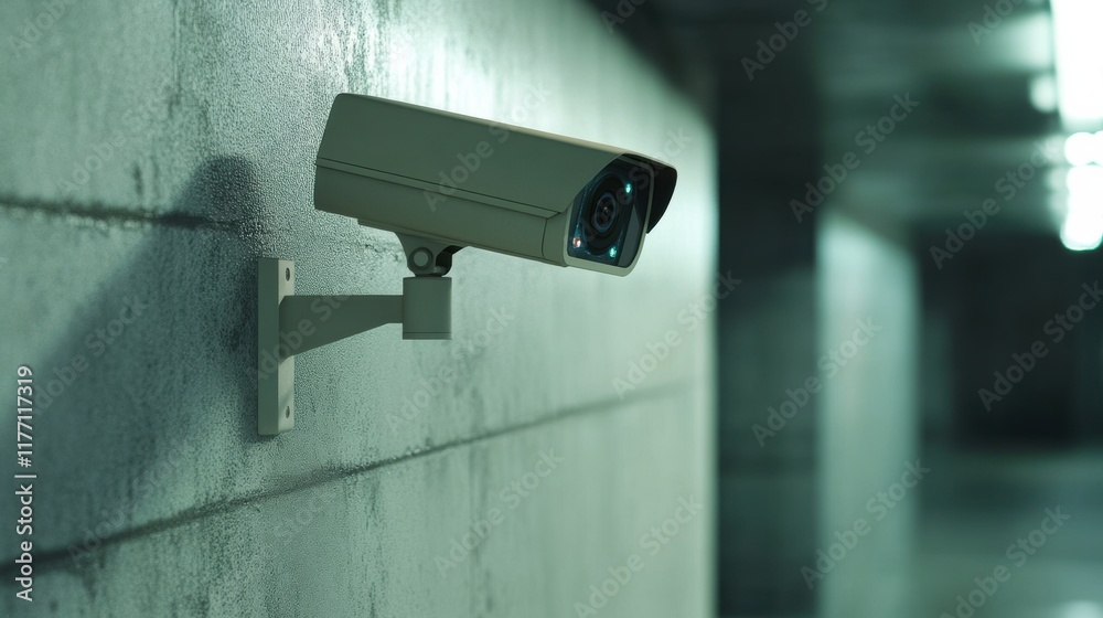 Surveillance camera mounted in a dimly lit parking garage Surveillance camera mounted in a dimly lit parking garage