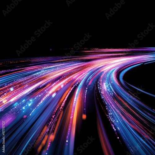 Abstract light trails curve  night speed  motion blur  technology background  website banner
