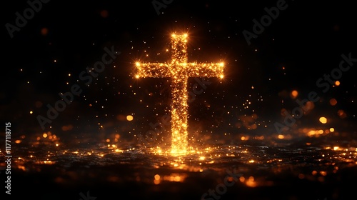 Golden ornamental cross with intricate antique-style patterns and vintage elegant designs