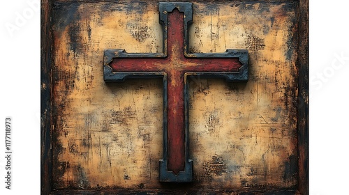 Golden ornamental cross with vintage styling and intricately patterned artistic details