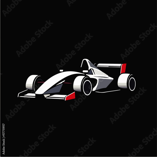 Formula One Race Car on Black Background: A sleek and powerful Formula One race car, its white body gleaming against a dramatic black backdrop, ready to tear up the track and leave rivals in the dust.