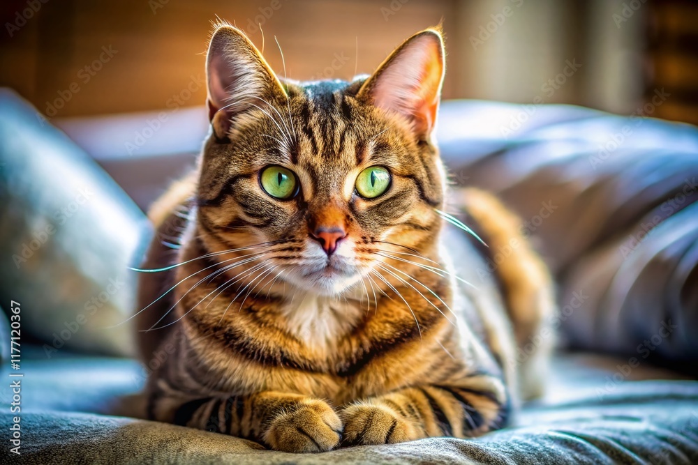 Adorable Fluffy Domestic Cat Relaxing Indoors, Horizontal Photo Adorable Fluffy Domestic Cat Relaxing Indoors, Horizontal Photo
