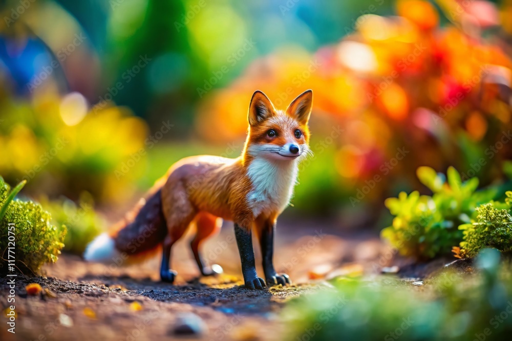 Fototapeta premium Adorable Fox Line Drawing Tilt-Shift Miniature Photography