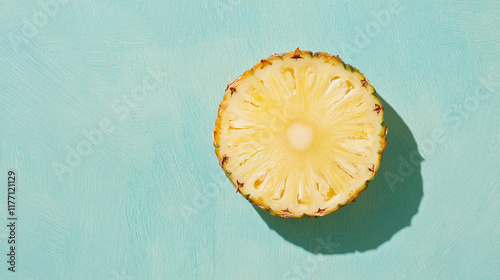 Vibrant Pineapple Slice on Teal Background photo