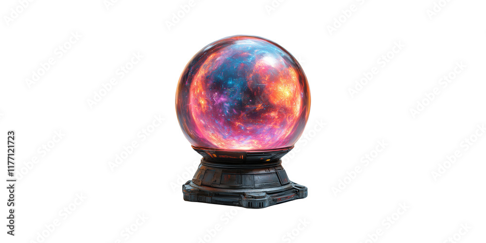 Futuristic crystal ball with cosmic nebula effect isolated on transparent background Futuristic crystal ball with cosmic nebula effect isolated on transparent background