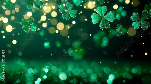 Glimmering shamrocks with bokeh lights for St. Patrick's Day