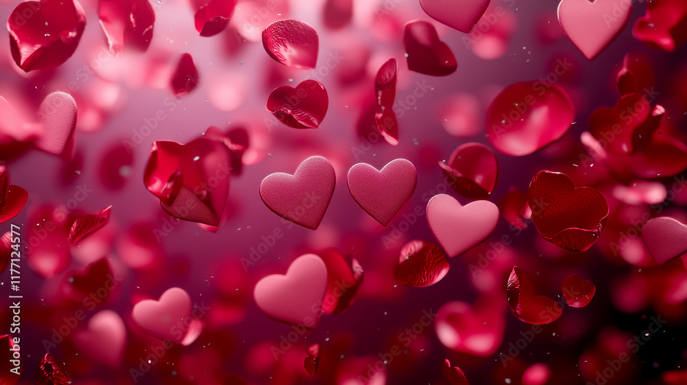 Floating hearts creating a romantic atmosphere Floating hearts creating a romantic atmosphere